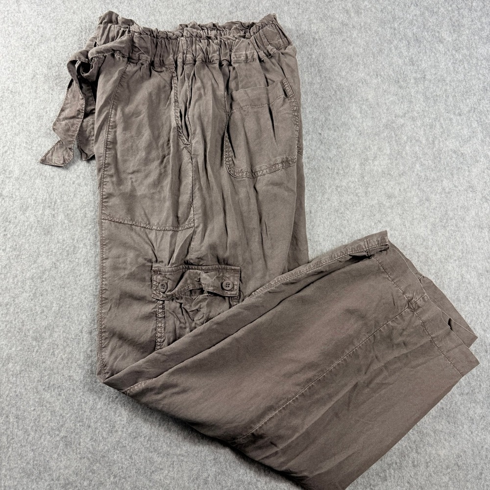 Cloth & Stone Anthropologie Gray Tencel Wide‎ Leg Cargo Paperbag Pants Medium